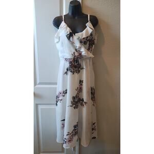 Noctflos Floral Cold Shoulder Midi Dress white size S